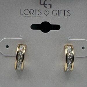 Loris Gifts Earrings Gold-Tone Crystal Hoop For Sensitive Ears New